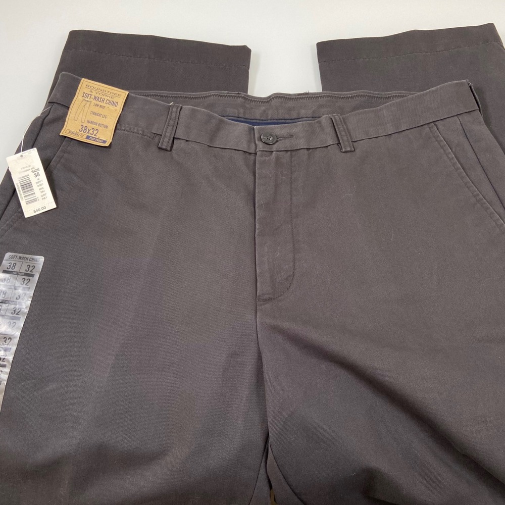 Roundtree &‎ Yorke Mens 38x32 Dark Grey Soft Wash Chino Flat Front Pants NEW